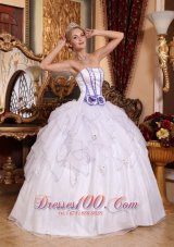 White Hand Flowers Organza Strapless Quinceanera Dress