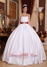 White Taffeta Red Sashes Floor-length Quinceanera Dress