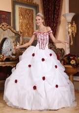White Off The Shoulder Flowers Embroidery Sweet 16 Dress