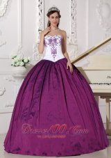 White Dark Purple Quinceanera Dress Embroidery Floor-length
