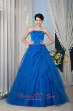 Royal Blue A-line Strapless Beading Quinceanera Dress