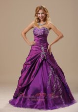 Purple A-line Sweetheart Appliques Ruch Quinceanea Dress