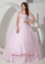 Baby Pink Sweetheart Bead Taffeta Tulle Quinceanea Dress