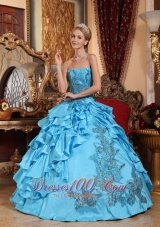 Aqua Blue Quinceanera Dress Appliques Ruffles Floor-length