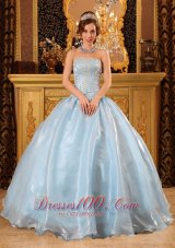 Baby Blue Quinceanera Dress Strapless Beading Floor-length