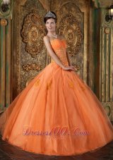 Orange Appliques Beading Sweetheart Quinceanera Dress