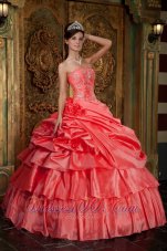 Watermelon Quinceanera Dress Beading Ruffles Floor-length