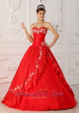 Red Sweet 16 Dress Sweetheart Embroidery and Beading