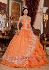 Orange Red Appliques Ruffles Sweetheart Quinceanera Dress