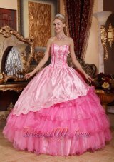 Under 200 Rose Pink Quinceanera Dress Embroidery Layers