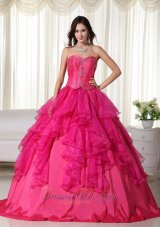 Hot Pink Sweetheart Organza Embroidery Quinceanera Dress