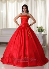 Under 200 Red Floor-length Ruched Quinceanera Dress