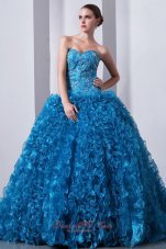 Blue Beading Ruffles Brush Train A-Line Quinceanera Dress