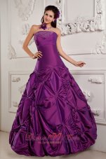 Eggplant Purple Beading Embroidery Sweet 16 Dress Taffeta