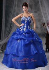 Blue Sweetheart Organza Appliques Quinceanea Dress