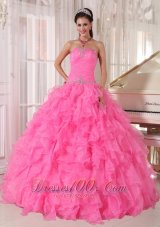 Rose Pink Quinceanera Dress Beading Strapless