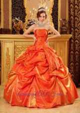 Orange Red Quinceanera Dress Under 200 Handle Flowers Strapless