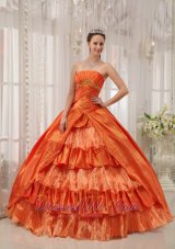 Orange Quinceanera Dress Strapless Beading Ruffles Floor-length