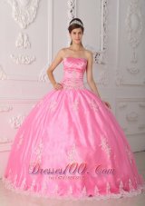 Pink Quinceanera Dress Strapless Appliques Floor-length