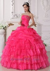 Hot Pink Quinceanera Dress Appliques Floor-length