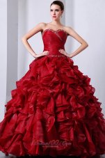 Wine Red Sweet16 Dress Beading Ruffles A-Line Sweetheart