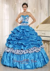 Aqua Blue Sweetheart Printing Quinceanera Dress Pick-ups