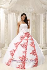 Red Embroidery White Floor-length 2013 Quinceanera Dress
