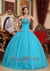 Puffy Teal Tulle Quinceanera Dress Embroidery Bead