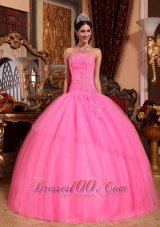 2013 Rose Pink Quinceanera Dress Appliques Beading