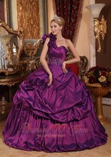 One Shoulder Purple Quinceanera Dress Hand Flowers