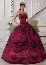 Burgundy Quinceanera Dress Appilques Sweetheart