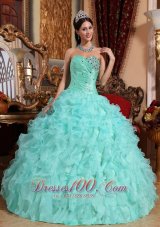 Apple Green Quinceanera Dress Beading Ruffles Sweetheart