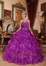 One Shoulder Purple Quinceanera Dress Organza Floor-length