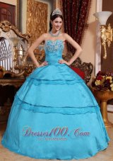 2013 Aqua Blue Quinceanera Dress Appliques Taffeta