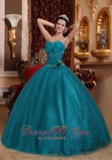 Dark Green Bead Handle Flowers Quinceanera Dress Sweetheart