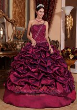 Best Burgundy One Shoulder Quinceanera Dress Pick-ups Taffeta