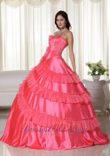 Embroidery Coral Red Floor-length Strapless Quinceanera Dress