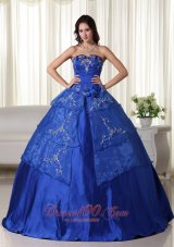 Royal Blue Strapless Organza Embroidery Quinceanera Dress
