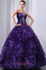 Purple A-Line Hand Flowers Quinceanea Dress Beading