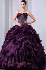 Purple Beading Ruffles Brush Train A-Line Quinceanea Dress