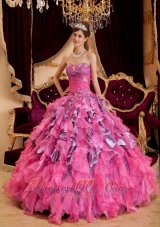Discount Hot Pink Quinceanera Dress Sweetheart Ruffles