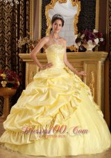 Sweet Sixteen Dresses Light Yellow Pick-ups Beading