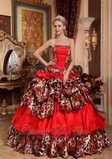 Dresses for a Quinceanera Red and Leopard Print Strapless