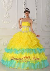 Yellow and Green Quinceaneras Dress Beading Decorate