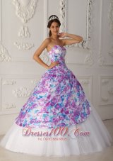 2013 Multi-color A-line Flower Print Quinceaneras Dress