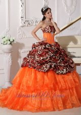 Quinceanera Gown Dresses Leopard Print Sweetheart Orange