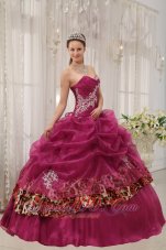 Sweet Sixteen Quinceanera Dresses Burgundy Zebra Decorate