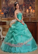 2012 Turquoise Quinceanera Dress STrapless Pick-ups