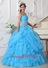 Blue Strapless Organza Beading Quinceanera Dress