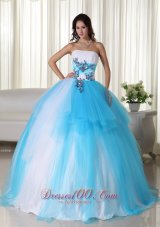 Aqua Ball Gown Strapless TrTulle Beading Quinceanera Dress